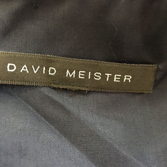 David Meister Navy Blue Textured Draped Neck Belted Dress Size 14 - Picture 4 of 6